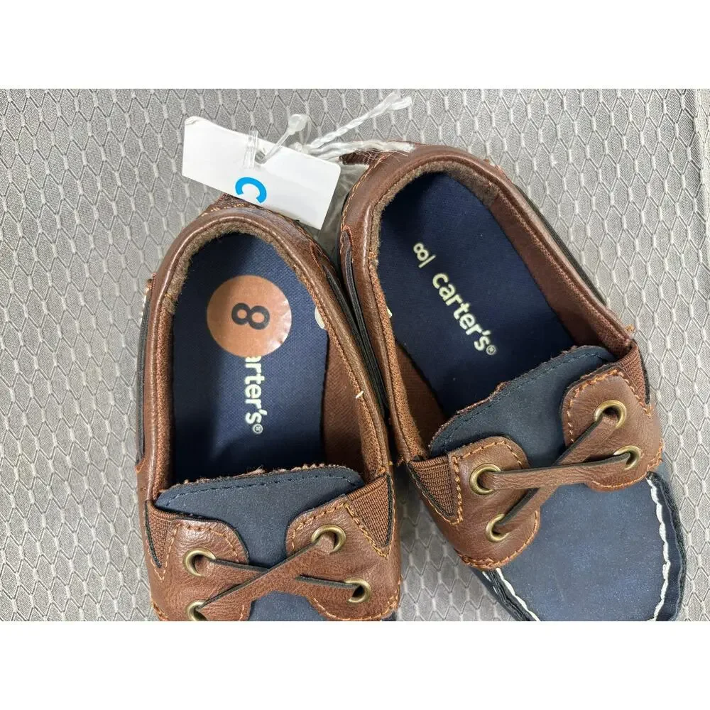 Carter's Boat Shoes Kids Size 8M Blue Brown Slip On Casual Lined Moc Toe Loafers